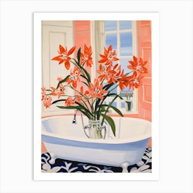A Bathtube Full Of Amaryllis In A Bathroom 4 Art Print