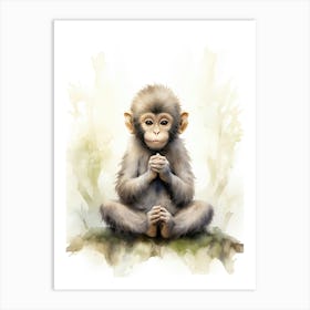 Monkey Painting Meditating Watercolour 3 Art Print
