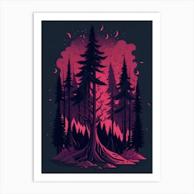 A Fantasy Forest At Night In Red Theme 38 Art Print