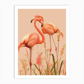 Lesser Flamingo And Ginger Plants Minimalist Illustration 2 Art Print