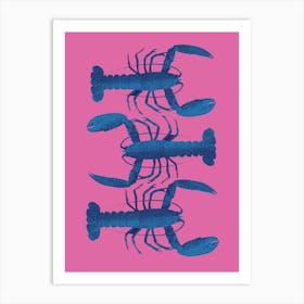 Blue Lobsters - Pink Art Print