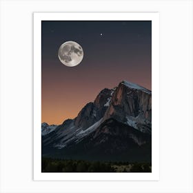 Moon in the mountains Art Print