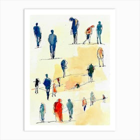 People Walking Watercolor Painting Art Print