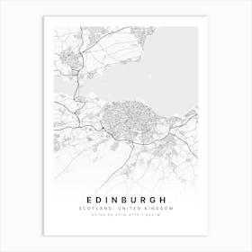 Edinburgh Scotland White Map Art Print