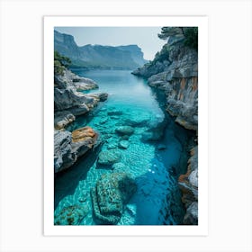 Blue Water In A Rocky Cliff Art Print