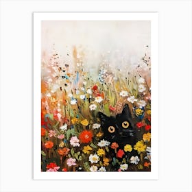 Black Cat In A Flower Field Art Print