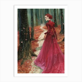 Red Dress In The Woods Art Print