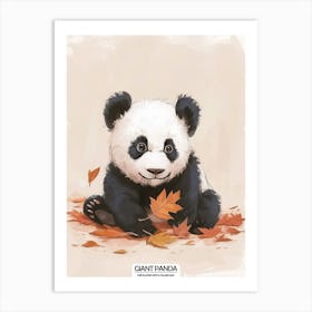 Giant Panda Cub Playing With A Fallen Leaf Poster 3 Art Print