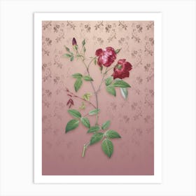 Vintage Velvet China Rose Botanical on Dusty Pink Pattern Art Print