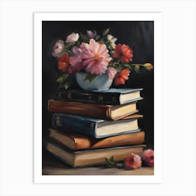 Flowers On A Stack Of Books Art Print