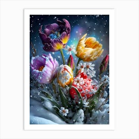 colorful snow peonies Art Print