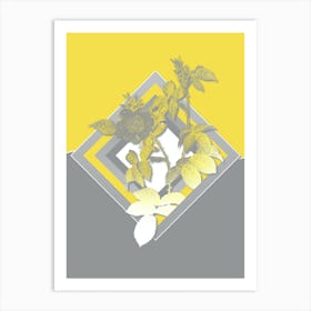 Vintage Big Flowered Dog Rose Botanical Geometric Art in Yellow and Gray n.445 Art Print