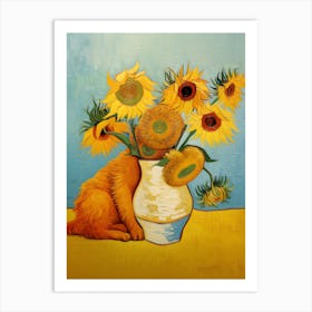 Sunflowers with cat, Vincent van Gogh Art Print