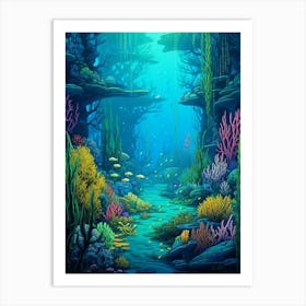 Underwater Landscape Pixel Art 2 Art Print