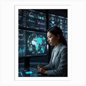 Businesswoman Working At Computer Art Print