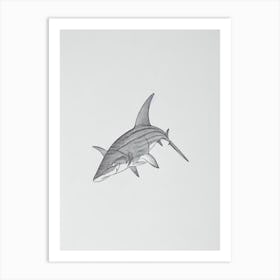 Hammerhead Shark Black & White Drawing Art Print