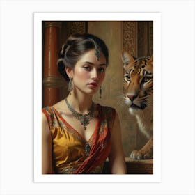 Indian Woman With Tiger Art Print