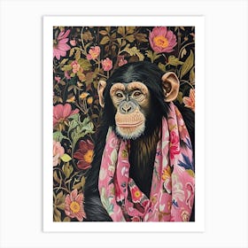 Floral Animal Painting Chimpanzee 2 Art Print