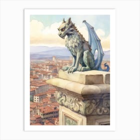 Gargoyle Watercolour In Florence 2 Art Print