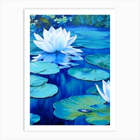 Water Lilies Waterscape Marble Acrylic Painting 1 Art Print