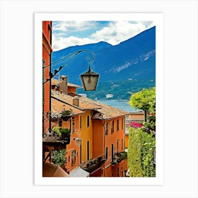 View Of Lake Como From Colorful Upper Street In Bellagio Italy Art Print