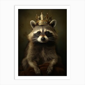 Vintage Portrait Of A Common Raccoon Wearing A Crown 1 Art Print