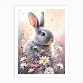 Rabbit And Flowers 2 Art Print