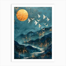 Moon And Birds 1 Art Print