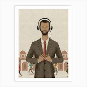 Illustration Of A Man With Headphones Art Print