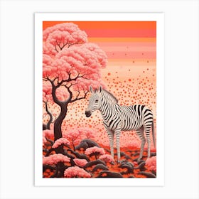 Zebra With The Trees Pink 1 Art Print