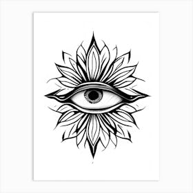Chakra, Symbol, Third Eye Simple Black & White Illustration 3 Art Print