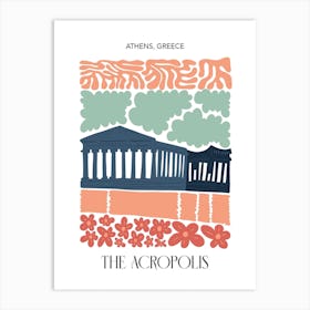 The Acropolis   Athens, Greece, Travel Poster In Cute Illustration Art Print