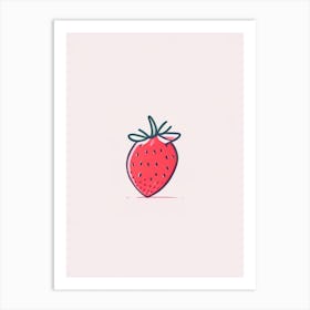 Strawberry Cartoon, Kids, Minimal Line Drawing Art Print
