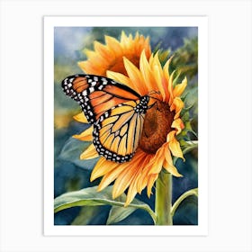 Monarch Butterfly On Sunflower 1 Art Print