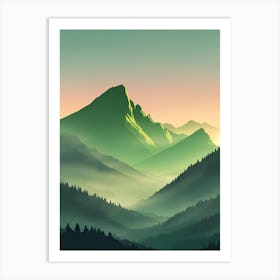 Misty Mountains Vertical Composition In Green Tone 159 Art Print