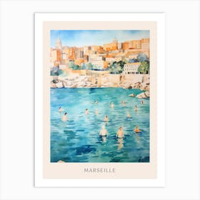 Swimming In Marseille France Watercolour Poster Art Print