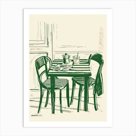 Espresso Breakfast Holidays Green Line Art Illustration Art Print