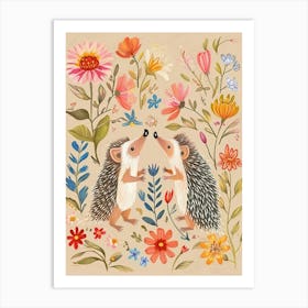 Folksy Floral Animal Drawing Hedgehog 6 Art Print