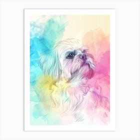 Shih Tzu Dog Pastel Line Watercolour Illustration  4 Art Print