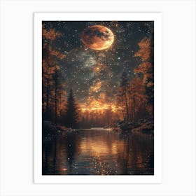 Moonlight Over A Lake Art Print