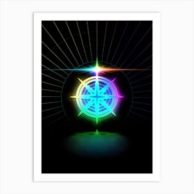 Neon Geometric Glyph in Candy Blue and Pink with Rainbow Sparkle on Black n.0155 Art Print