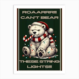 Grumpy Polar Bear in Christmas Lights Art Print