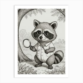 Raccoon With Magnifying Glass 5 Art Print