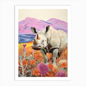 Colourful Rhino With Plants 7 Art Print