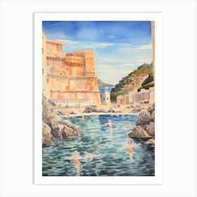 Swimming In Dubrovnik Croatia Watercolour Art Print