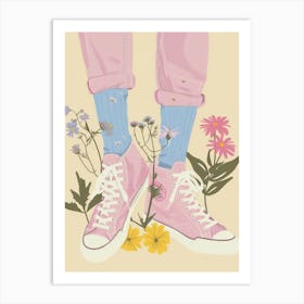Illustration Pink Sneakers And Flowers 8 Art Print