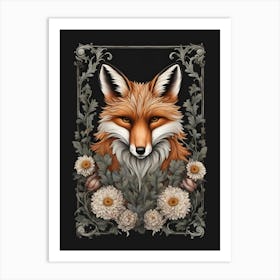 Fox with flowers Art Print