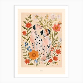 Folksy Floral Animal Drawing Dog Poster Art Print