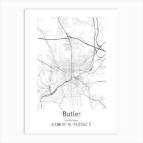 Butler,United States Minimalist Map Art Print