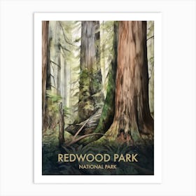 Redwood National Park Watercolour Vintage Travel Poster 2 Art Print